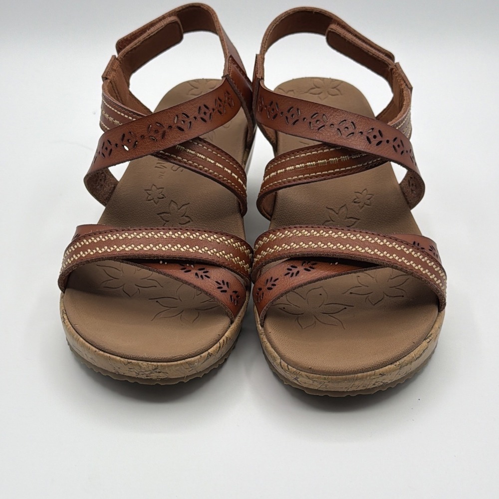 Skechers Beverlee Delicate Glow Luggage Brown Wedge Sandals Strappy Womens Sz 9 - Picture 2 of 16